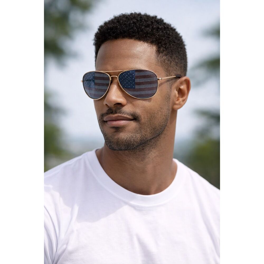 Patriotic Aviator Sunglasses American Flag Lens UV Protection Unisex